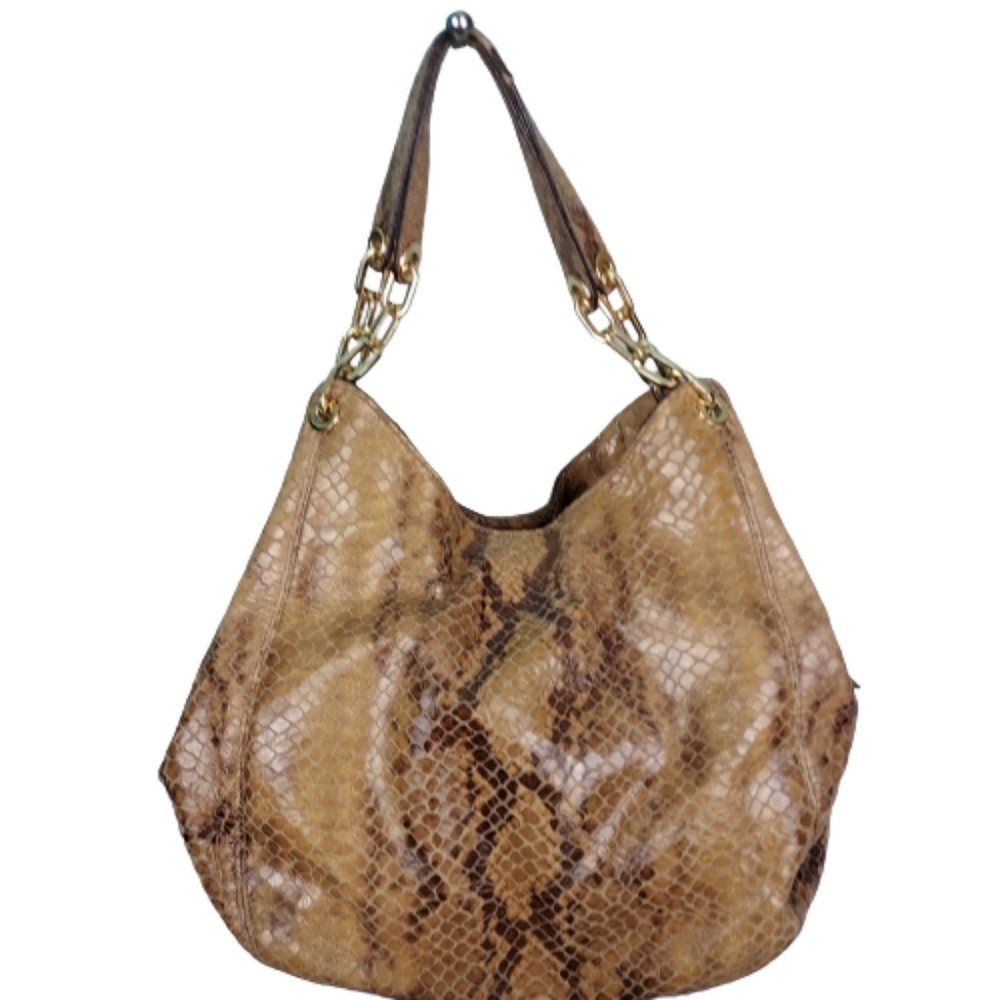 Michael Kors Chain Python Print, Size 11x15x5, Tan - image 3